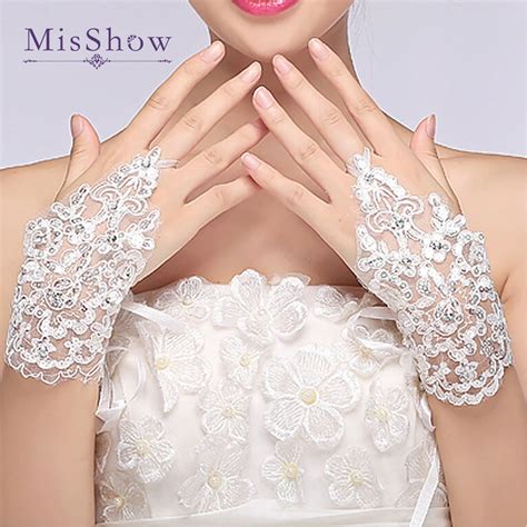 Aliexpress Buy Elegant Tulle White Ivory Lace Bridal Gloves Cheap