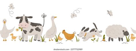 Cartoon Farm Animals Seamless Border Domestic Stock Illustration ...