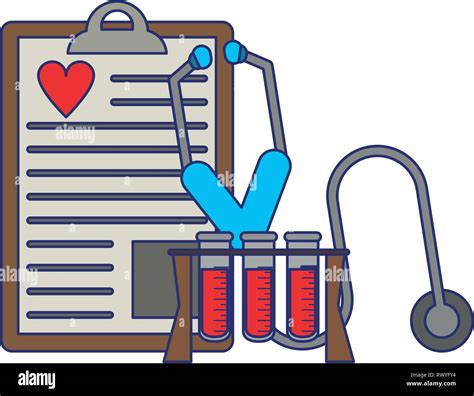 Medical Clipboard And Test Tubes With Stethoscopes Stock Vector Image