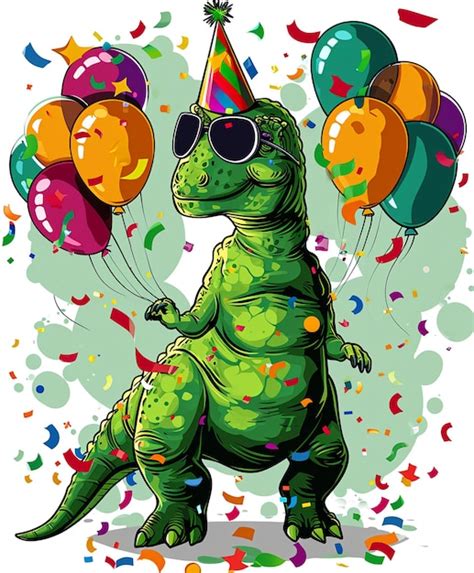 Premium Photo Cartoon Dinosaur Wearing Party Hat And Sunglasses