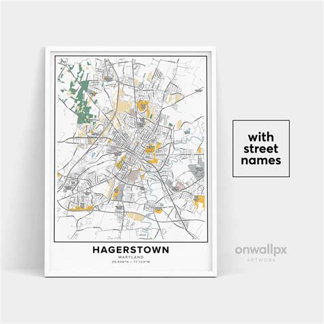 Hagerstown Map Print Street Names Hagerstown Print Printable Map Of Hagerstown City Map Art