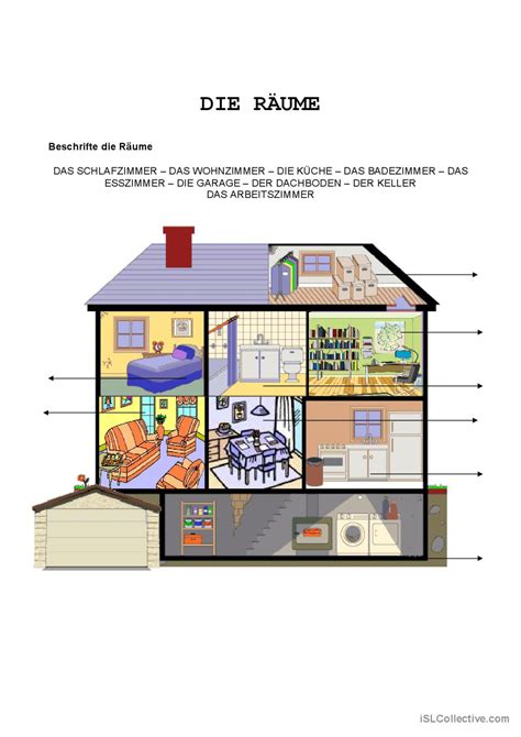 Haus Räume bildwörterbücher od Deutsch DAF Arbeitsblätter pdf doc