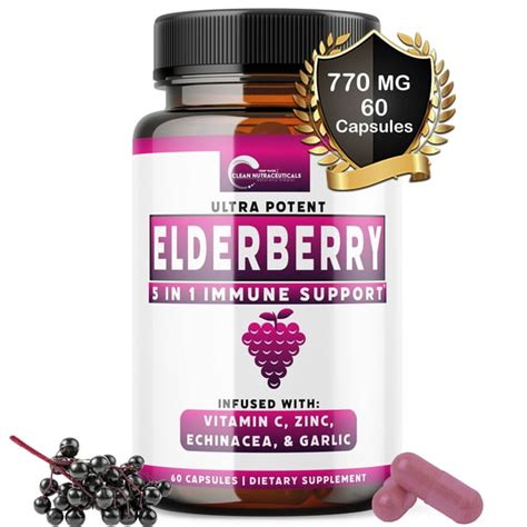 Elderberry Capsules With Vitamin C Garlic Echinacea And Zinc Black Sambucus Elderberry