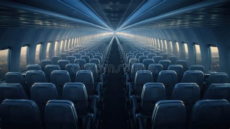 Futuristic Airplane Interior with Glowing Aisle Stock Illustration - Illustration of commercial ...