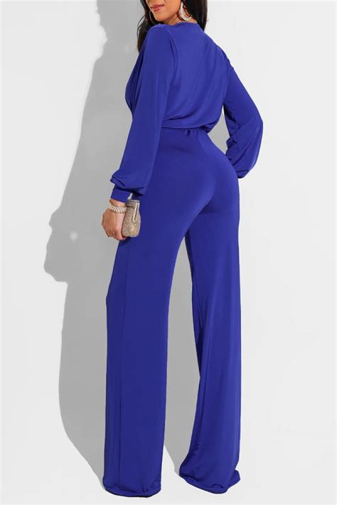 Wholesale Purple Fashion Casual Solid Frenulum V Neck Regular Jumpsuits K32563 3 Online