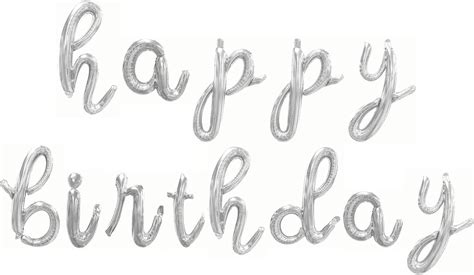 Silver Happy Birthday Balloons Banner Script Cursive