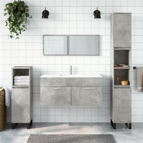 Fafeicy Armoire de bain avec miroir gris béton bois d ingénierie