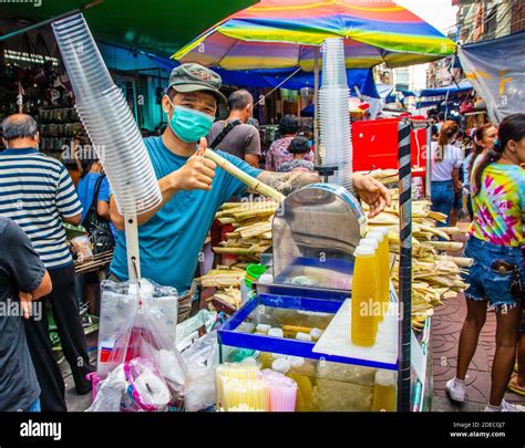 Sugar Cane Juice For Sale In The Sampeng Market Area In Bangkok