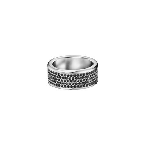 Calvin Klein Stainless Steel Row Black Crystal Hook Ring Fj Zelley