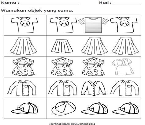 Prasekolah Sk Ulu Kakus Tema Mingguan Pakaian Lembaran Kerja Tambahan