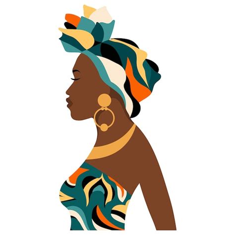 Retrato De Una Hermosa Mujer Africana De Perfil Con Un Tocado Nacional