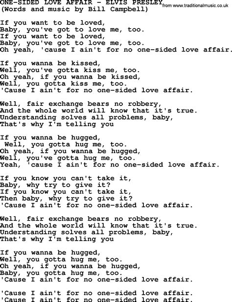 One Sided Love Affair By Elvis Presley Lyrics