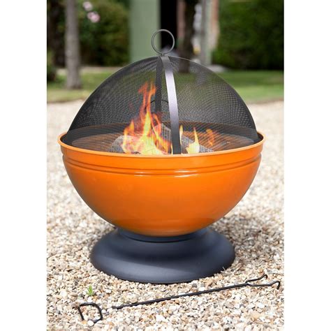 Globe Enamelled Fire Pit In Orange With Grill La Hacienda Cuckooland