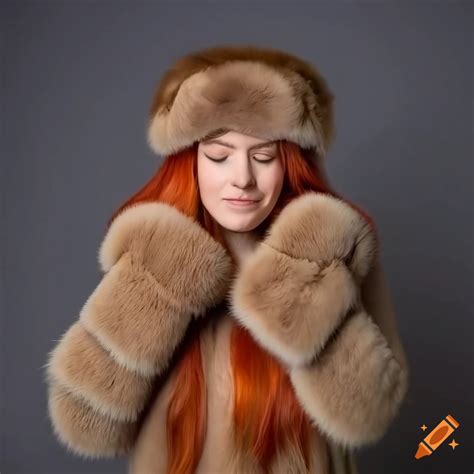 Woman With Red Hair In A Fur Coat And Fur Sleep Mask On Craiyon