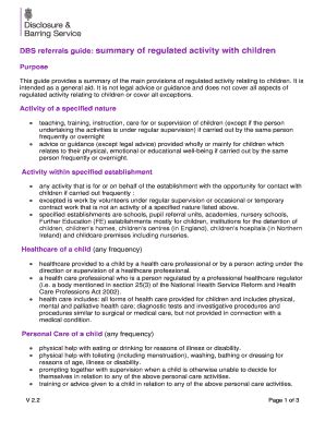 Fillable Online Dbs Referrals Guide Summary Of Regulated Activity With