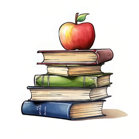 Premium AI Image A Drawing Of A Stack Of Books With A Red Apple On