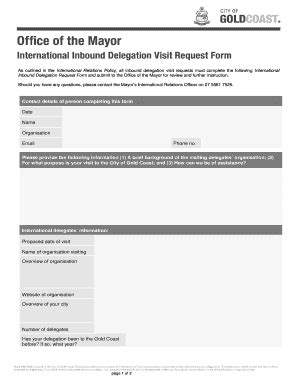 Fillable Online Goldcoast Qld Gov Incoming Delegation Request Form