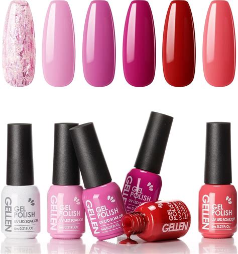 Gellen Gel Nail Polish Set Colors Pink Red Glitter Gel Polish Ruby