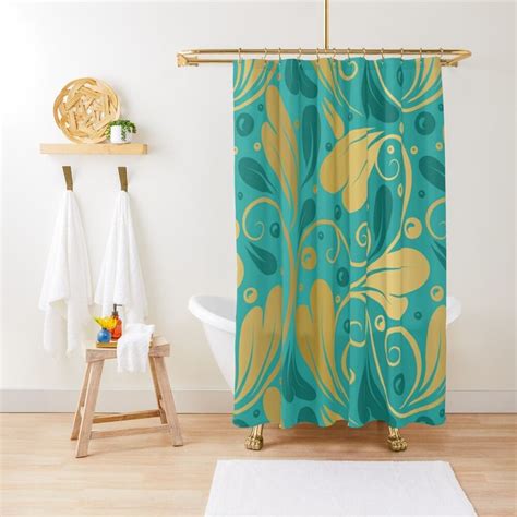 Turquoise And Gold Abstract Pattern Shower Curtain