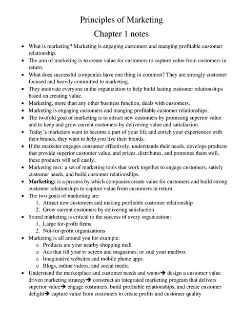 Principles Of Marketing Chapter 1 Notes Principles Of Marketing