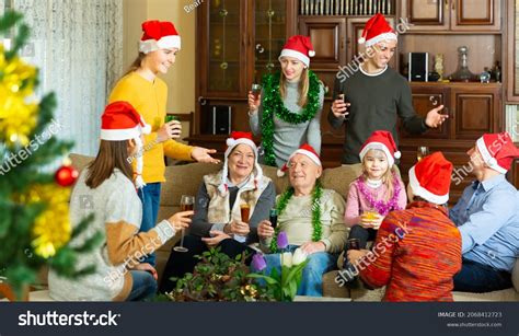 Portrait Happy Big Family Celebrating Christmas Stock Photo 2068412723 ...