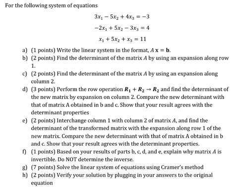 Solved For The Following System Of Equations