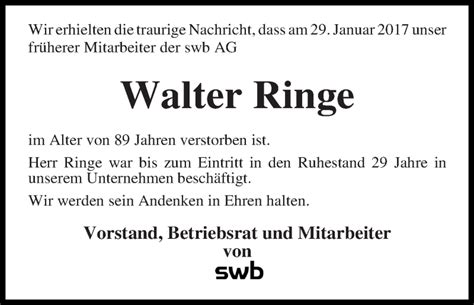 Traueranzeigen Von Walter Ringe Trauer Gedenken