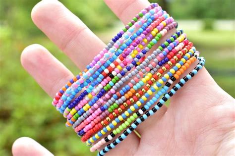 Seed Bead Bracelet Set Multi Color Stackable Tiny Bead Bracelet