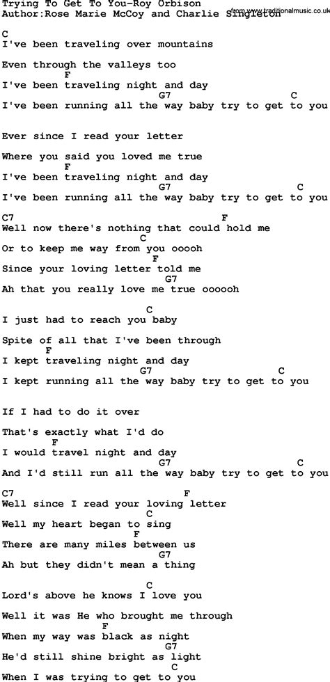 Country Musictrying To Get To You Roy Orbison Lyrics And Chords