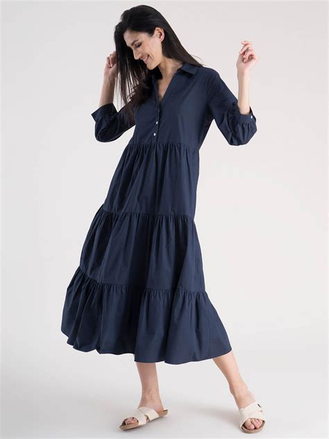 Buy Navy Blue Cotton 3 Tiered Dress Online Fablestreet