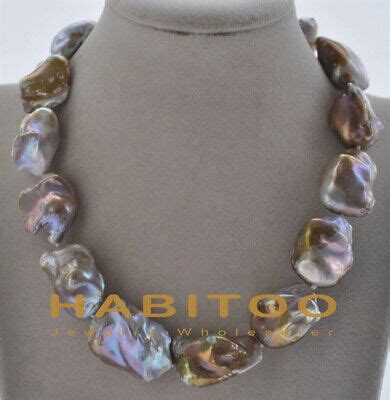 Huge Mm Peacock Lavender Baroque Keshi Reborn Pearl Necklace Cz