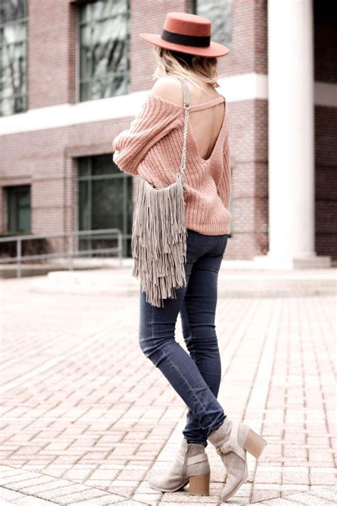 Dusty Rose Backless Sweater Quartz Leisure Womens Winter Fashion