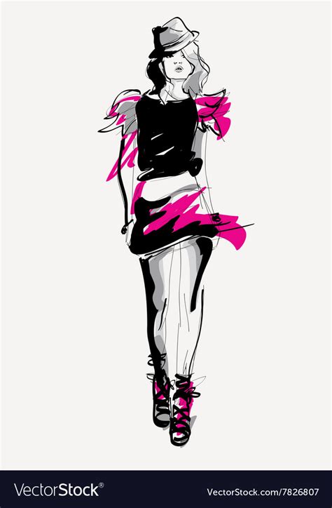 Fashion girl in sketch-style Royalty Free Vector Image