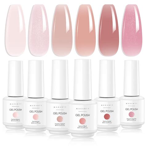 Gel Nail Polish Set Natural Makartt Nude Jelly Pink Milky White Glossy