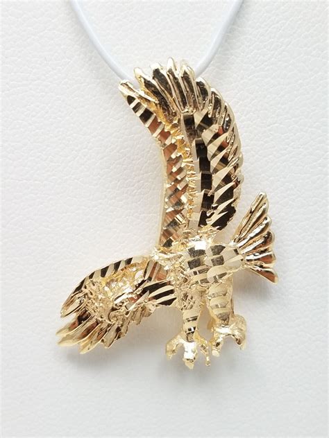 K Solid Yellow Gold Diamond Cut Eagle Pendant Gem