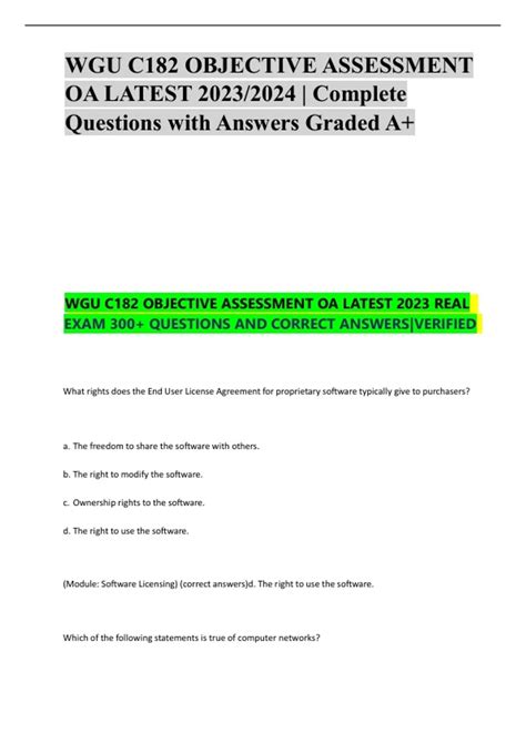 Wgu C Objective Assessment Oa Latest Complete Questions