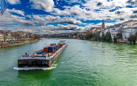 Photo Switzerland Basel Bridge Riverboat Rivers Cities X