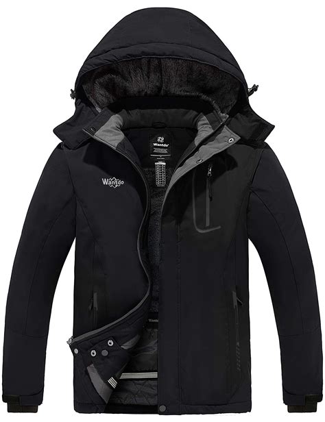 Wantdo Men S Windbreaker Winter Coat Waterproof Ski Jacket Warm Parka Wet Weather Gear Black