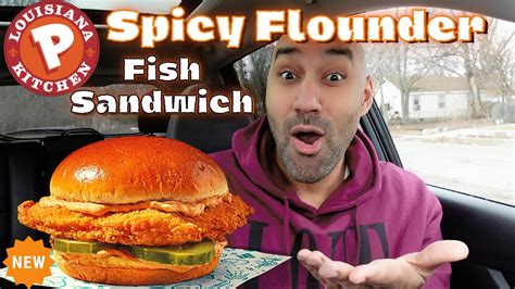 Popeyes New Spicy Flounder Fish Sandwich Review Youtube