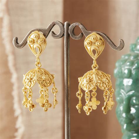 Gold Plated Filigree Bell Shape Stud Drop Earrings By Rochejewels