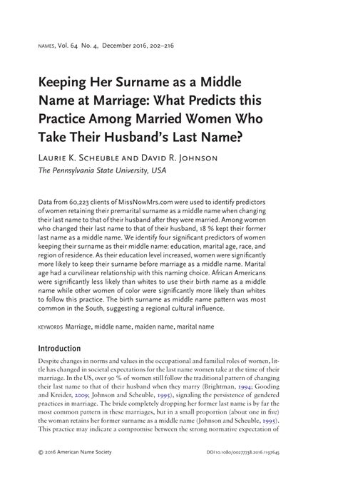 (PDF) Keeping Her Surname as a Middle Name at Marriage: What Predicts ...