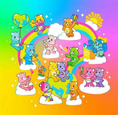 There Are Many Different Colored Bears On The Rainbow Wallpapers In