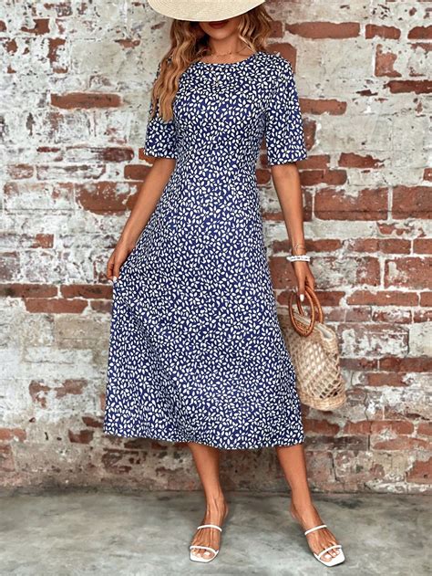 Ditsy Floral Print A Line Dress In Stylish Dress Book Casual