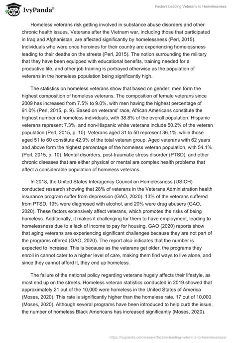 Factors Leading Veterans To Homelessness 15009 Words Thesis Example