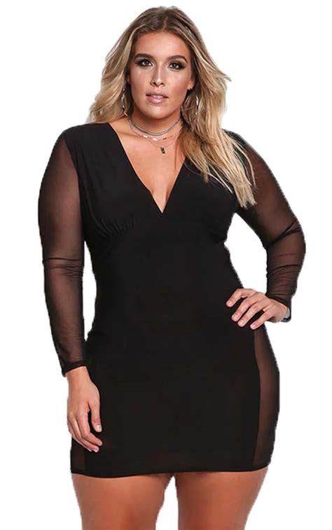 Free Shipping Women S Sexy V Neck Mesh Long Sleeves Autumn Plus Size Bodycon Dresses 3sz60021 In