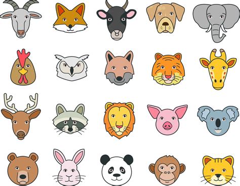 Animals Clipart Set Wild Animal Faces Clipart Digital - Etsy