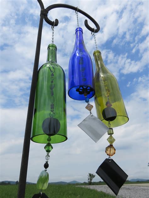 Recycled Colored Wine Bottle Wind Chime Gift For Her Porch Etsy