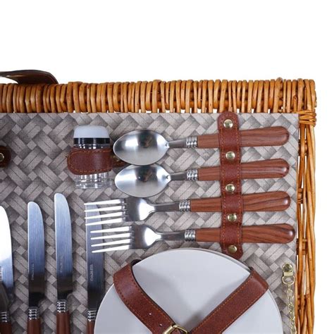 Picknickkorb Set für 4 Personen Weiden Korb beige Swisshandel24