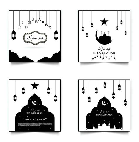 Eid Mubarak greetings card set silhoutte design vector illustration ...