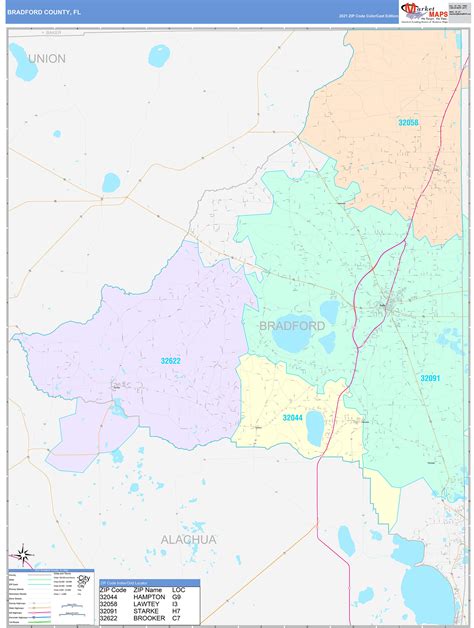 Bradford County, FL Wall Map Color Cast Style by MarketMAPS - MapSales.com